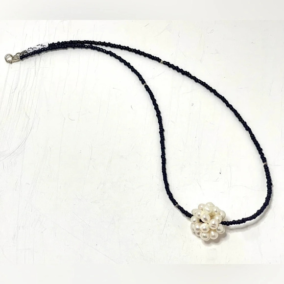 Artisan Made Beaded Necklace with Genuine Freshwater Pearl Cluster​​​ - Picture 1 of 4